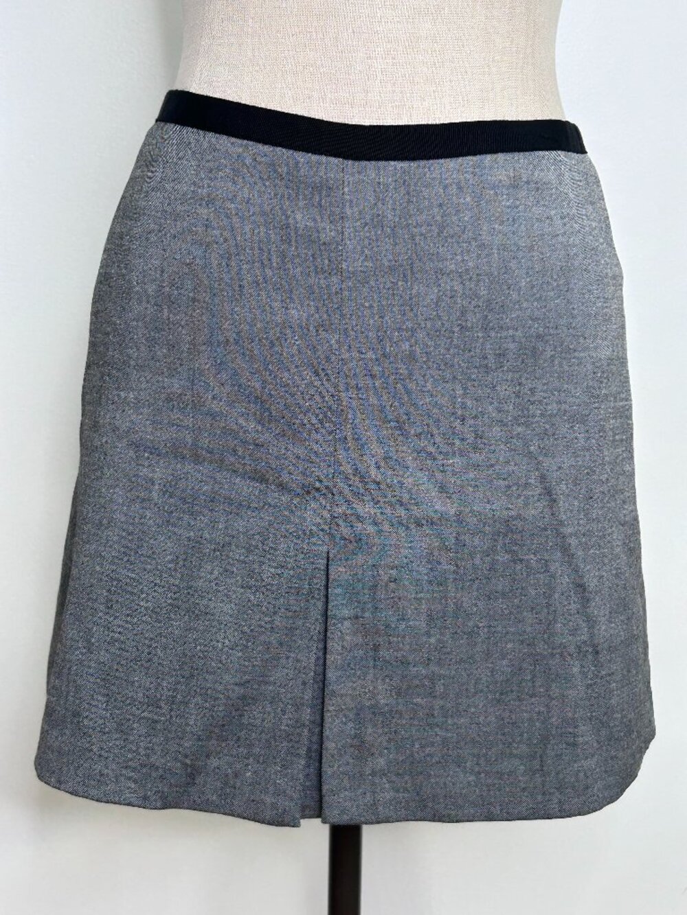 H&M Gray Mini Skirt Lined Back Zip Black Waistband Office Career Casual